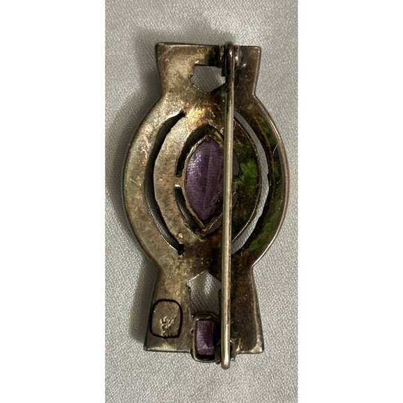 Sterling Silver Vintage Marcasite Brooch with Purple Glass Stones - Picture 3 of 3
